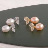 925 Silver Earrings Women 8-9mm Freshwater Pearl Drop Shape Jewelry
