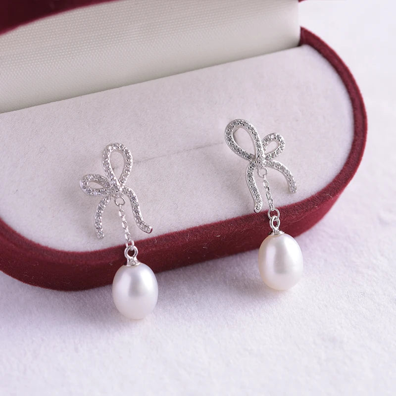 925 Silver Freshwater Pearl Earrings Women's Drop Shape Jewelry
