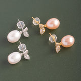 925 Silver Earrings Women 8-9mm Freshwater Pearl Drop Shape Jewelry