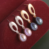 925 Silver Earrings Women Natural Pearl Drop Shape 8-9mm