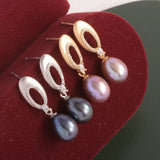 925 Silver Earrings Women Natural Pearl Drop Shape 8-9mm