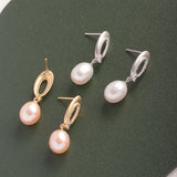 925 Silver Earrings Women Natural Pearl Drop Shape 8-9mm