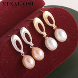925 Silver Earrings Women Natural Pearl Drop Shape 8-9mm