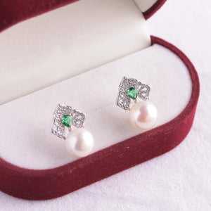 925 Silver Earrings Natural Freshwater Pearl Jewelry Women 9-10mm Oblate