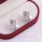 925 Silver Earrings Natural Freshwater Pearl Jewelry Women 9-10mm Oblate
