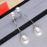 925 Silver Pink Purple Double Pearl Earrings 8-9mm Long Jewelry