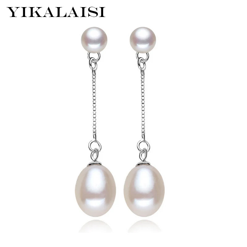 925 Silver Pink Purple Double Pearl Earrings 8-9mm Long Jewelry