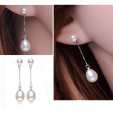 925 Silver Pink Purple Double Pearl Earrings 8-9mm Long Jewelry