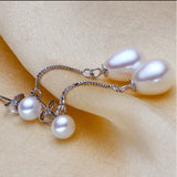 925 Silver Pink Purple Double Pearl Earrings 8-9mm Long Jewelry