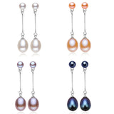925 Silver Pink Purple Double Pearl Earrings 8-9mm Long Jewelry
