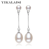 925 Silver Pink Purple Double Pearl Earrings 8-9mm Long Jewelry