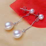 925 Silver Pink Purple Double Pearl Earrings 8-9mm Long Jewelry