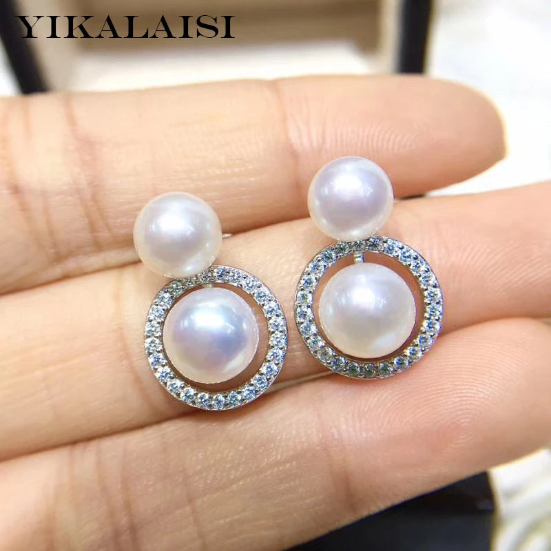 925 Silver Pearl Earrings 7-8mm Studs for Women