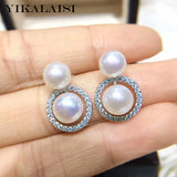 925 Silver Pearl Earrings 7-8mm Studs for Women