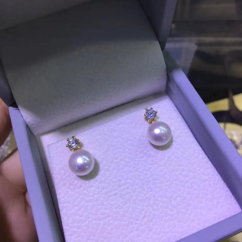 925 Sterling Silver 8-9mm Pearl Stud Earrings