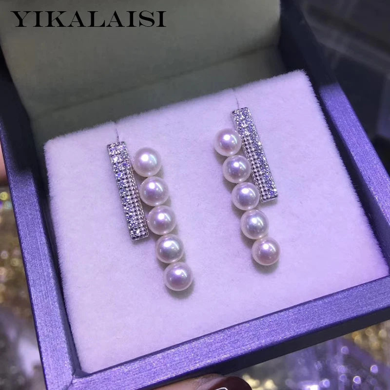 925 Sterling Silver Pearl Earrings 4-5mm Natural Fine Jewelry for Women