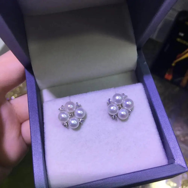 925 Silver Pearl Earrings Natural 4-5mm Studs