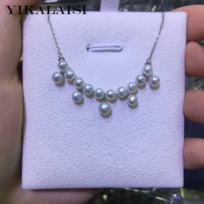 925 Silver Pearl Necklace 4-5mm Fine Natural Jewelry