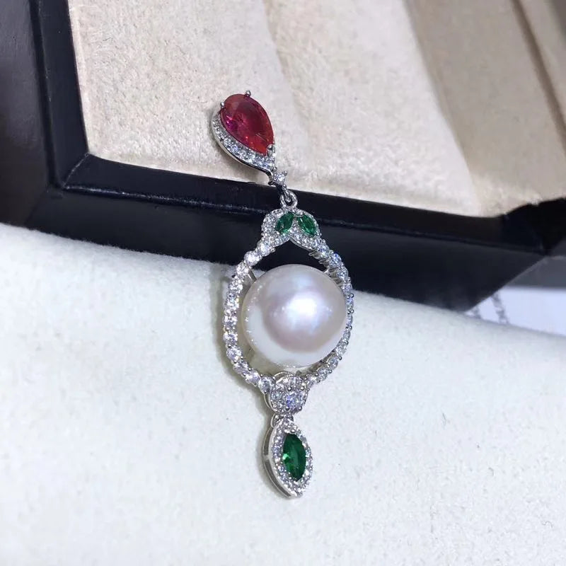 925 Silver Pearl Pendant 11-12mm For Women