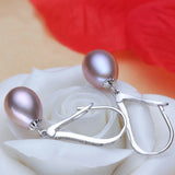 925 Silver Freshwater 8-9mm Pearl Long Earrings Zircon Women