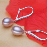 925 Silver Freshwater 8-9mm Pearl Long Earrings Zircon Women