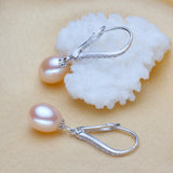 925 Silver Freshwater 8-9mm Pearl Long Earrings Zircon Women