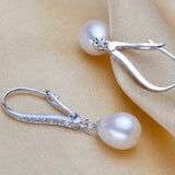 925 Silver Freshwater 8-9mm Pearl Long Earrings Zircon Women