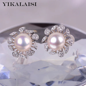 925 Silver Freshwater Pearl Earrings, 8-9mm Flower Rings