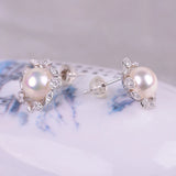 925 Silver Freshwater Pearl Earrings, 8-9mm Flower Rings