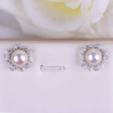 925 Silver Freshwater Pearl Earrings, 8-9mm Flower Rings