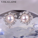 925 Silver Freshwater Pearl Earrings, 8-9mm Flower Rings