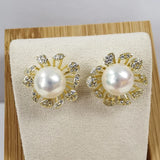 925 Silver Freshwater Pearl Earrings, 8-9mm Flower Rings