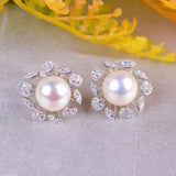 925 Silver Freshwater Pearl Earrings, 8-9mm Flower Rings