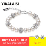 925 Silver Freshwater Pearl Bracelet 8-9mm 4 Color Extension Chain