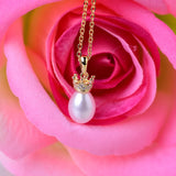 925 Silver Freshwater Pearl Crown Pendant Jewelry 8-9mm Pink Purple