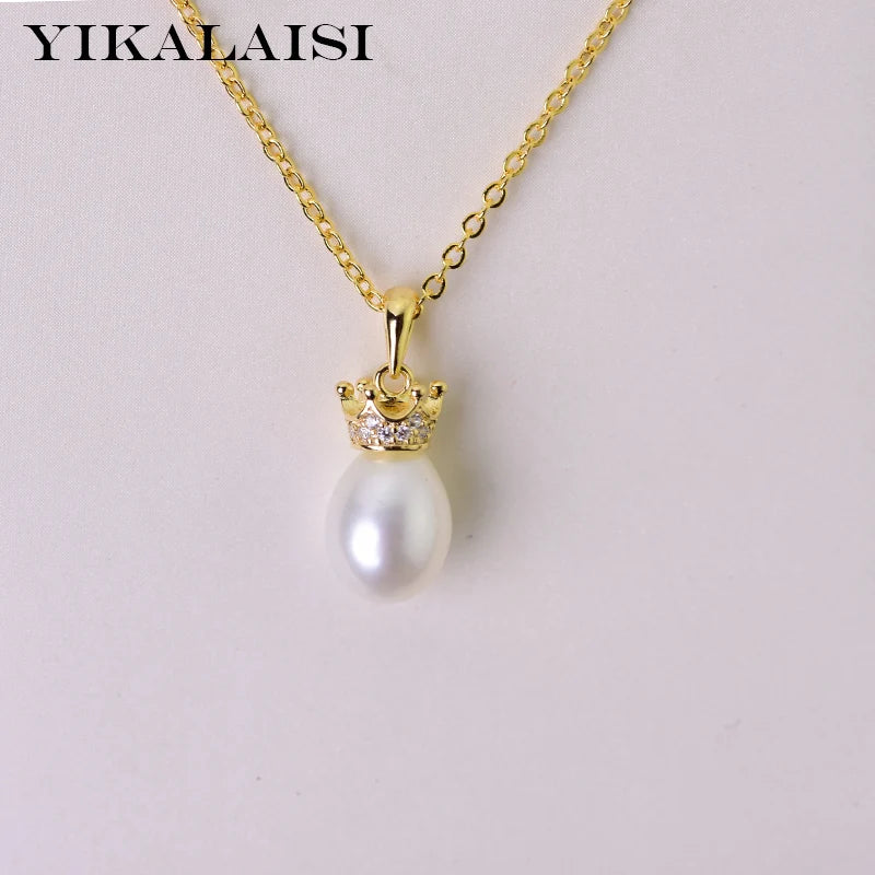925 Silver Freshwater Pearl Crown Pendant Jewelry 8-9mm Pink Purple