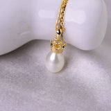 925 Silver Freshwater Pearl Crown Pendant Jewelry 8-9mm Pink Purple