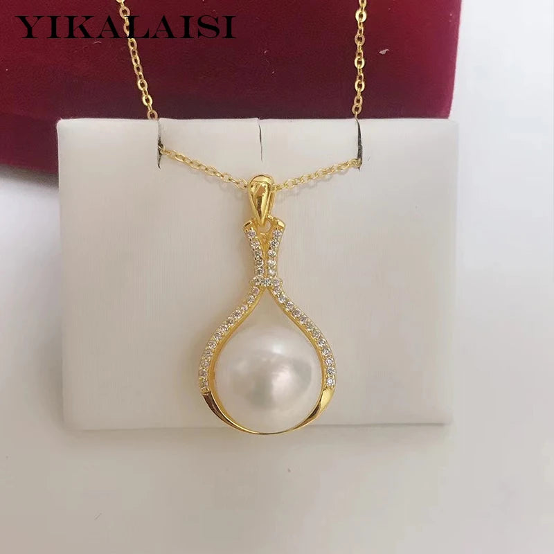 925 Silver Necklaces Women 11-12mm Freshwater Pearl Pendants Wholesale