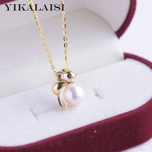925 Silver Necklaces Women 6-7mm Round Freshwater Pearl Pendants
