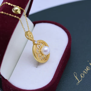 925 Silver Necklace with 6-7mm Round Freshwater Pearl Pendant