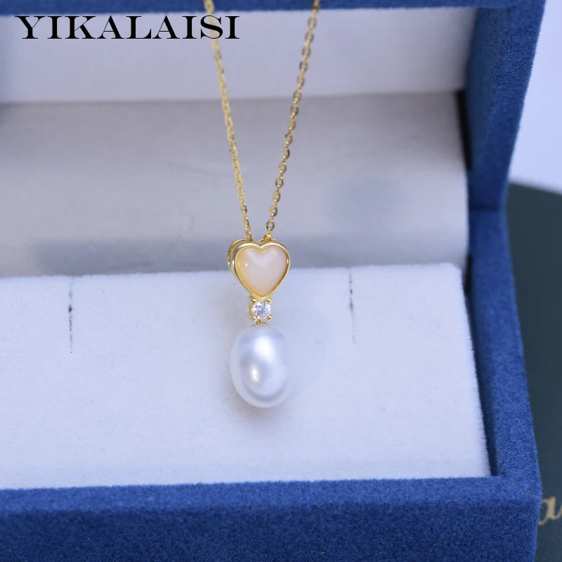 925 Silver Necklace: Freshwater Pearl Heart Pendant