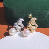 925 Silver Necklace 8-9mm Pearl Squirrel Pendant