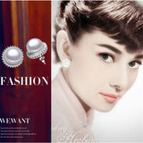 925 Silver Stud Earrings with Freshwater Pearl - Audrey Hepburn Style