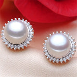 925 Silver Stud Earrings with Freshwater Pearl - Audrey Hepburn Style