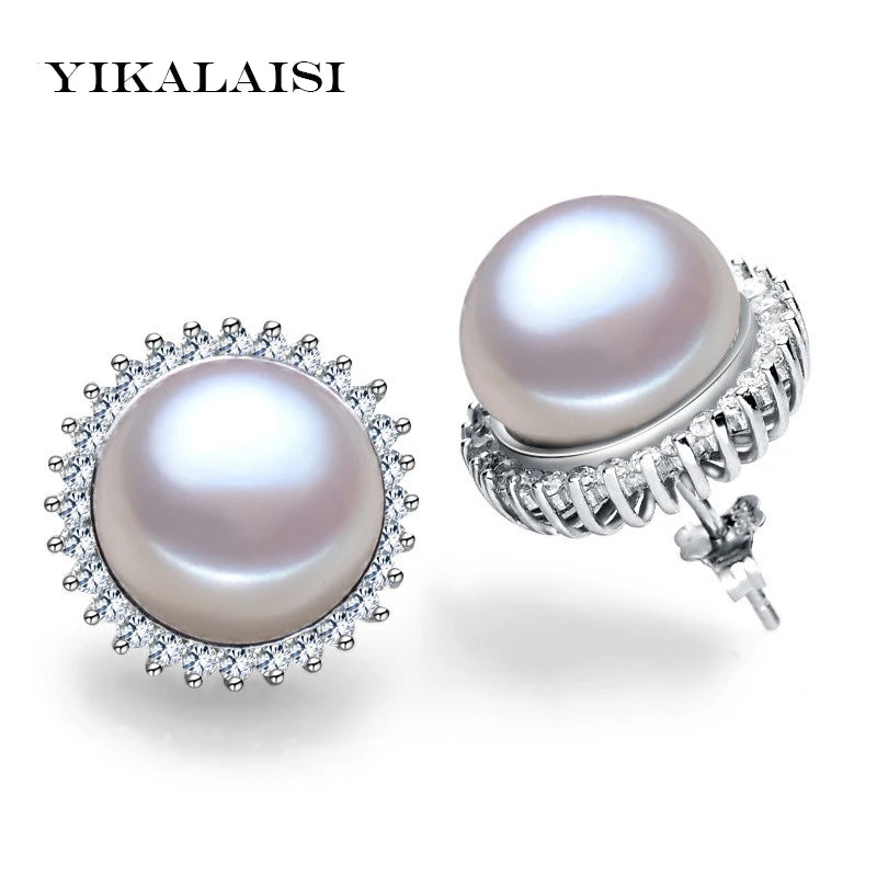 925 Silver Stud Earrings with Freshwater Pearl - Audrey Hepburn Style