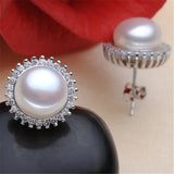 925 Silver Stud Earrings with Freshwater Pearl - Audrey Hepburn Style