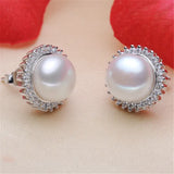 925 Silver Stud Earrings with Freshwater Pearl - Audrey Hepburn Style