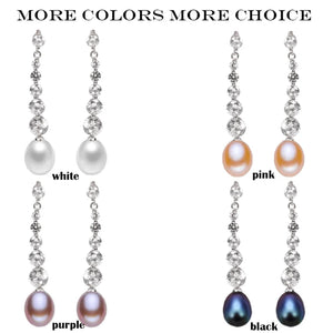 925 Silver Pearl Earrings Triangle Natural Long Jewelry 8-9mm