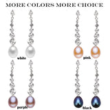 925 Silver Pearl Earrings Triangle Natural Long Jewelry 8-9mm