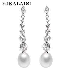925 Silver Pearl Earrings Triangle Natural Long Jewelry 8-9mm